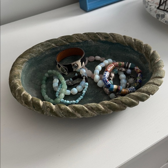 Chunky Mexican Terracotta Bowl Green Rope Edge Rustic Folk Pottery - Picture 8 of 8